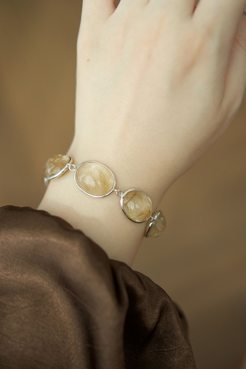 Golden Rutilated Quartz Bracelet 999 Silver Hand-Inlaid Bracelet Brings Good Luck and Fortune to Help Your Career and Attract Good People - สร้อยข้อมือ - คริสตัล 