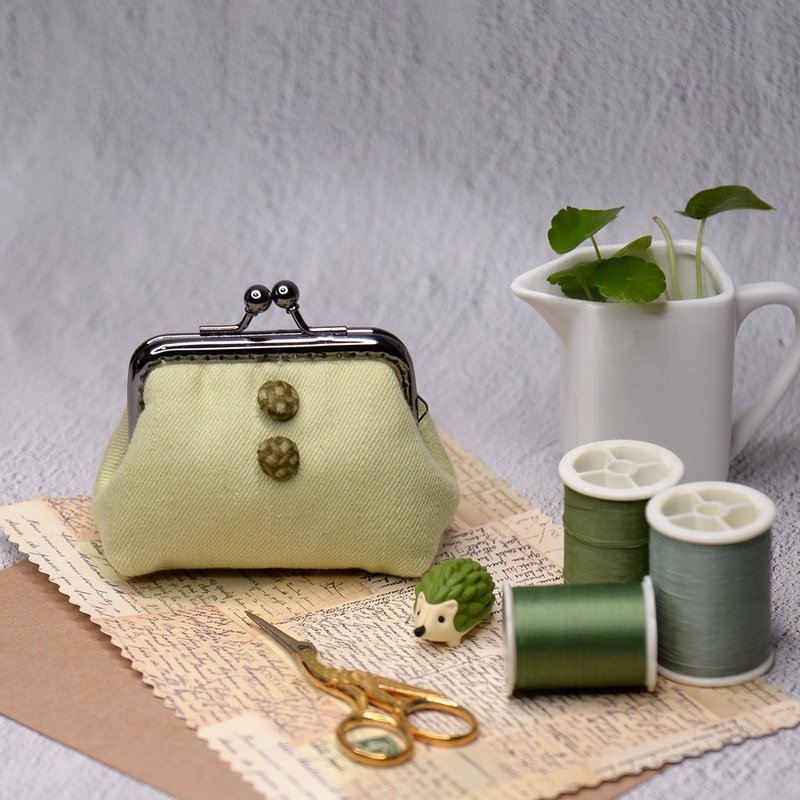 [Only one] Earth green button gold coin purse - Coin Purses - Cotton & Hemp Green