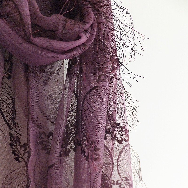 Bohemian tassel embroidery scarf - ผ้าพันคอ - เส้นใยสังเคราะห์ สีม่วง