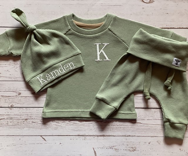 Newborn Boy Coming Home Outfit Waffle Outfit Set Baby Boy Clothes Baby Boy  Gift Baby Girl Gift Baby Personalized Going Home Name 