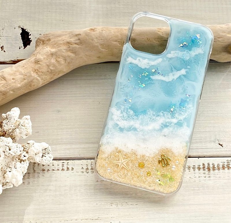 海 スターフィッシュ&ホヌ iPhone12mini - スマホケース - レジン ブルー