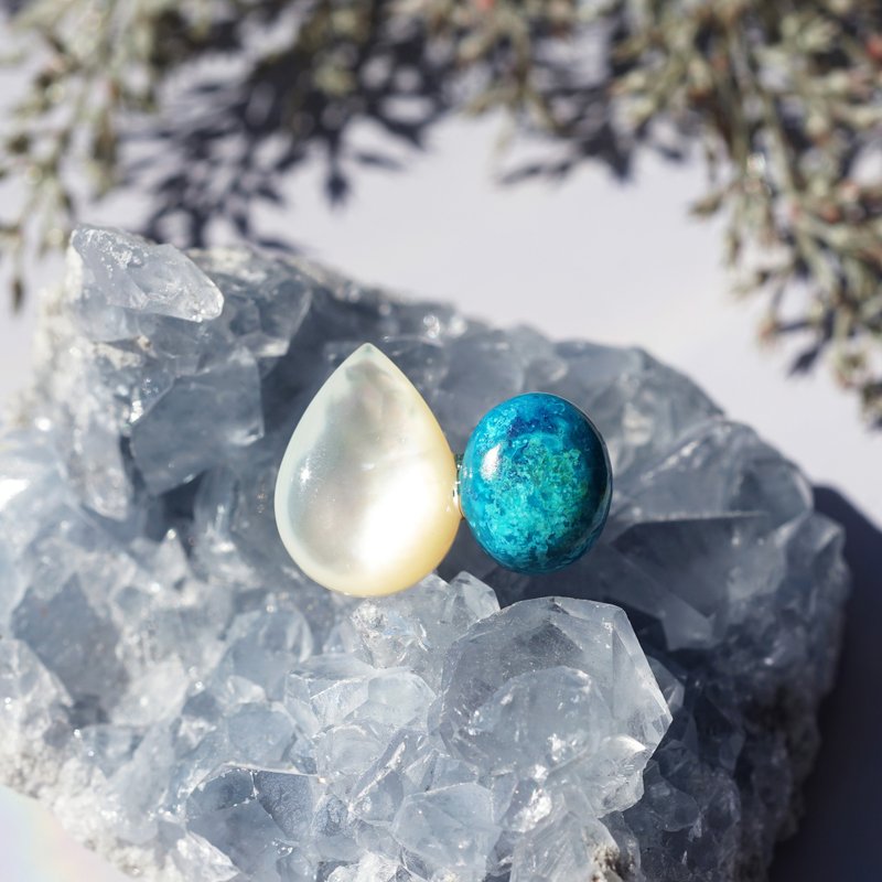 珍珠母貝與藍銅礦胸針 Earth and Aurora - 髮夾/髮圈 - 寶石 白色