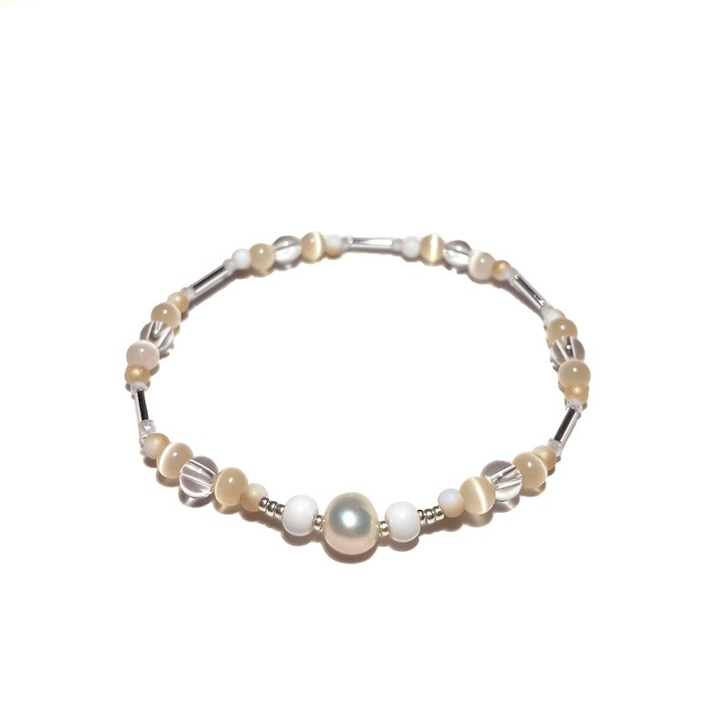 White Pearl Crystal Bracelet 009 - 手鍊/手鐲 - 寶石 多色