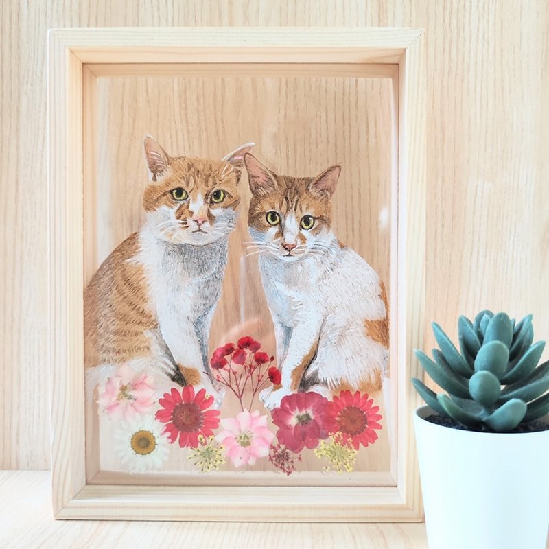 [Customized] Pet cat-dried flower embossed-transparent film photo frame-A4 A3 large - กรอบรูป - พลาสติก 