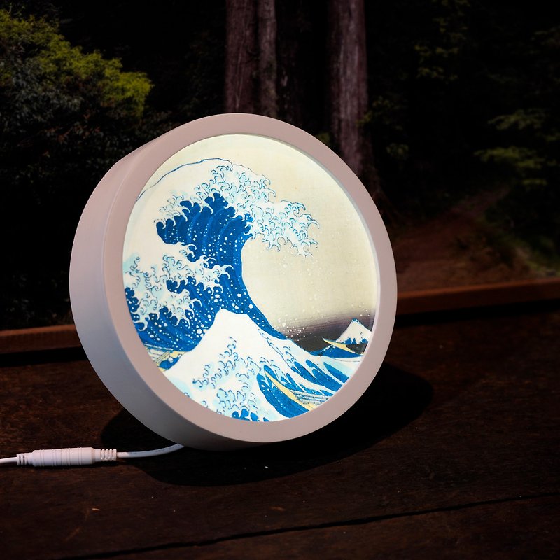 【Kanagawa surfing. Round light box] Katsushika Hokusai - Picture Frames - Wood 