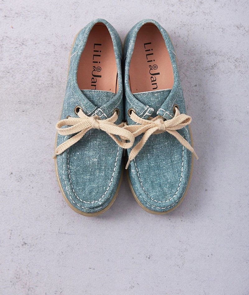 【Prague spring】 full leather casual shoes _ cloth blue and green (only 25) - Women's Oxford Shoes - Genuine Leather Blue
