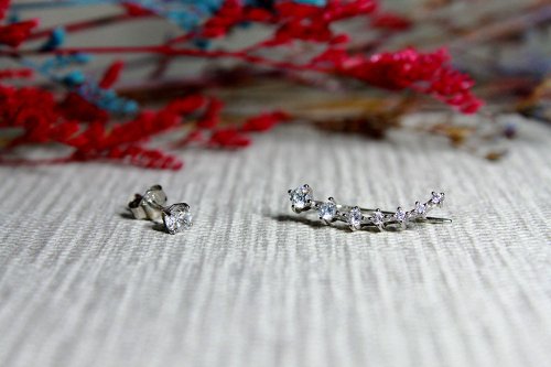 欣寶娜工作室 【純銀系列】經典排鑽耳環 / CZ 鑽石