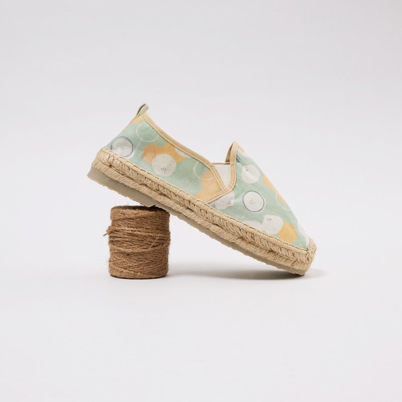 | 夏季新品・MIT手工 | 小籠包+好感良物 印花系列草編鞋 懶人鞋 - 女休閒鞋/帆布鞋 - 棉．麻 綠色
