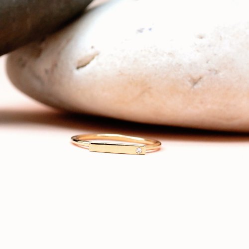 vanillajewel Minibar T Ring 9K Solid Gold ring set with Diamond 1.3mm