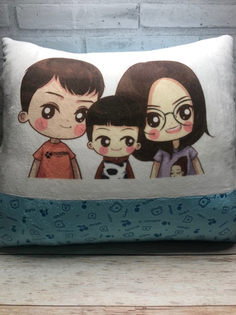Customized Q version pillow [Bear Bear Pillow] Exclusive family hand-painted custom-made like Yanhua hand-painted gift - หมอน - ผ้าฝ้าย/ผ้าลินิน สึชมพู