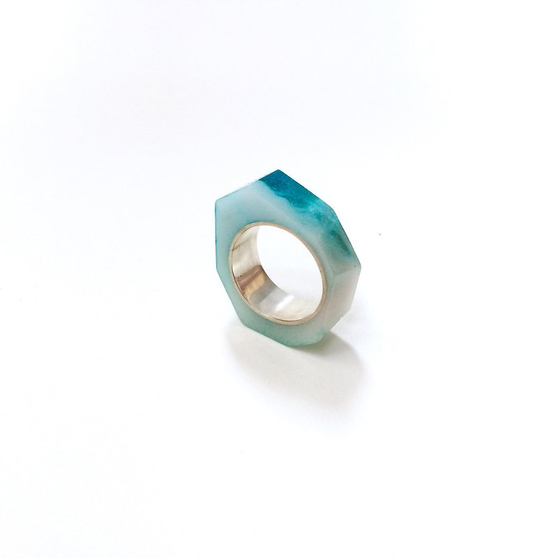 PRISMリング　シルバー・ブルーホワイト - 戒指 - 樹脂 藍色