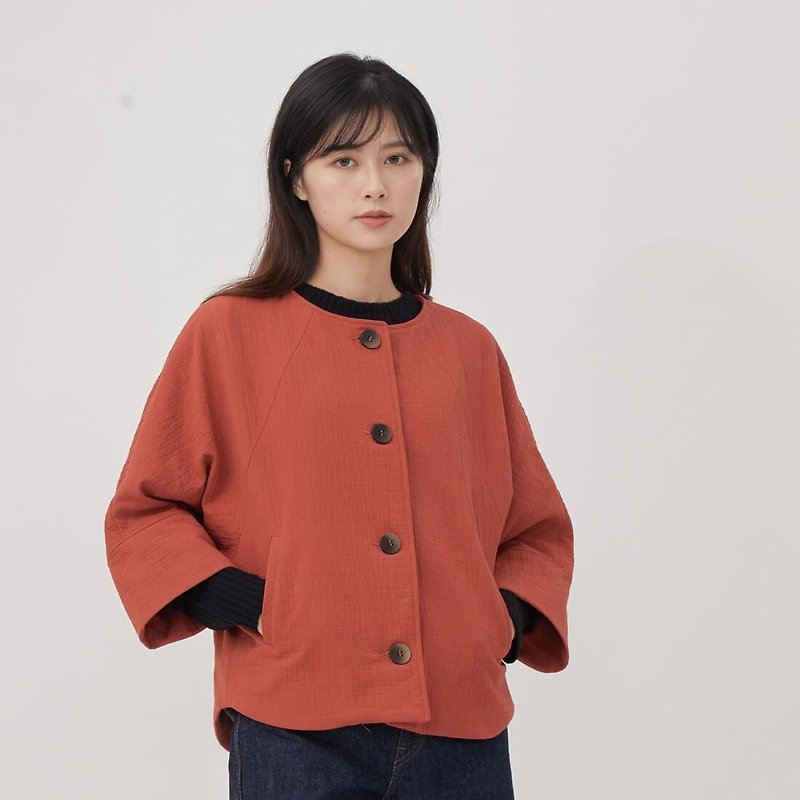 Anita Cotton Short Winter Cardigan Jacket/ Brick Red - Women's Casual & Functional Jackets - Cotton & Hemp Red