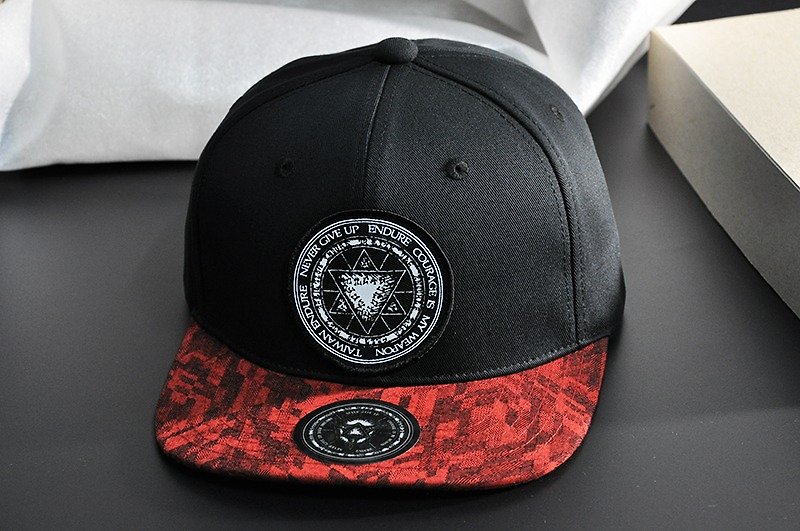 Hexagon magic symbols/twill black/wine red - Hats & Caps - Cotton & Hemp 