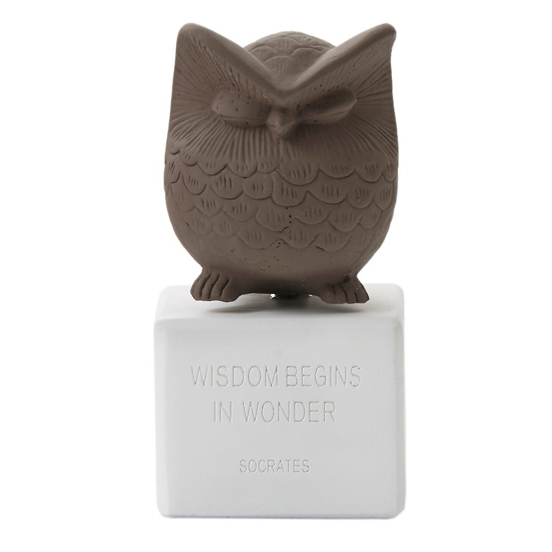 Ancient Greek Cute Owl Ornament Owl S (Small - Dark Brown) - Handmade Ceramic Statue - Items for Display - Pottery Brown