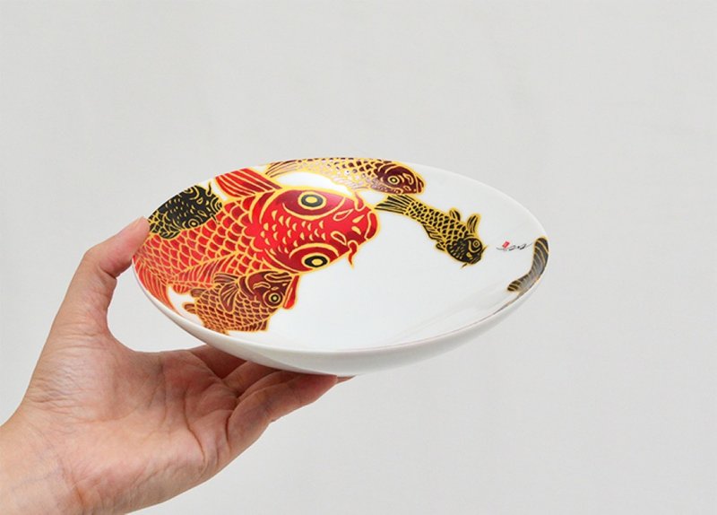 中號扁平碗 Carp is Dragon in heaven - 碗 - 陶 紅色