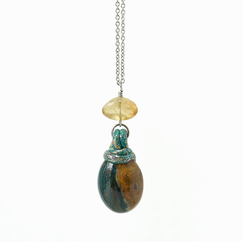 Natural Two-Tone Jasper and Citrine Gemstone Necklace - สร้อยคอ - เครื่องประดับพลอย สีเขียว