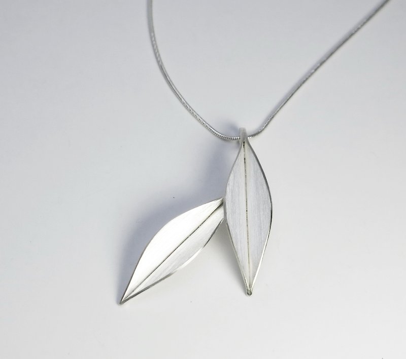 Nature-Dancing In The Wind-Two Big Leaves Silver Necklace-No.2/ handmade - Necklaces - Sterling Silver Silver