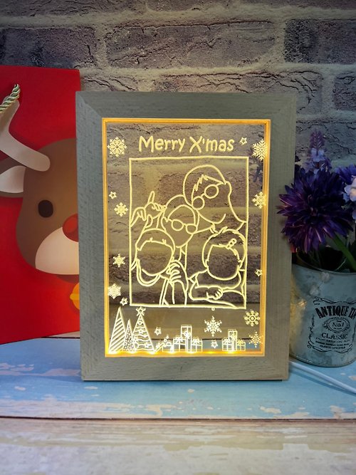 MiniGarden手繪客製化 聖誕禮物手繪【相框夜燈】聖誕設計 聖誕交換禮物推薦 台中工作室