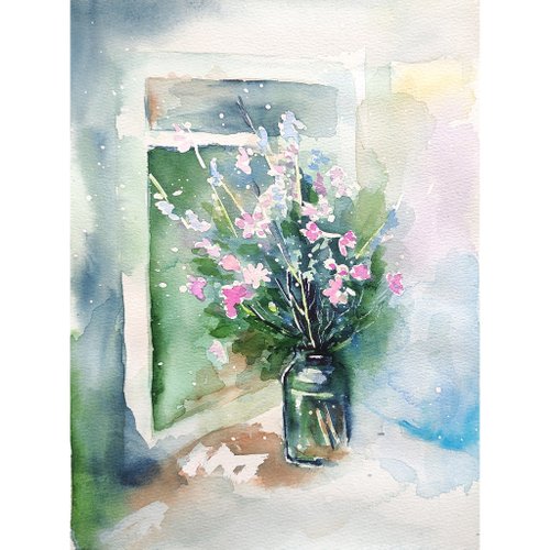 ColoredCatsArt Floral Bouquet Original Watercolor Flower Painting Still Life 手工水彩 原創水彩