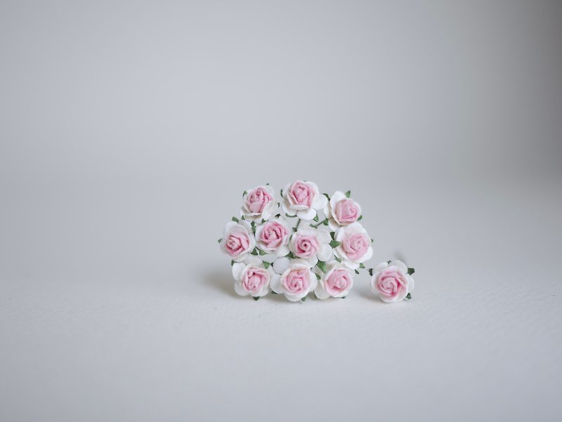 Paper Flower, 100 pieces mulberry rose size 0.8 cm., two tone pink-white colors. - Other - Paper Pink