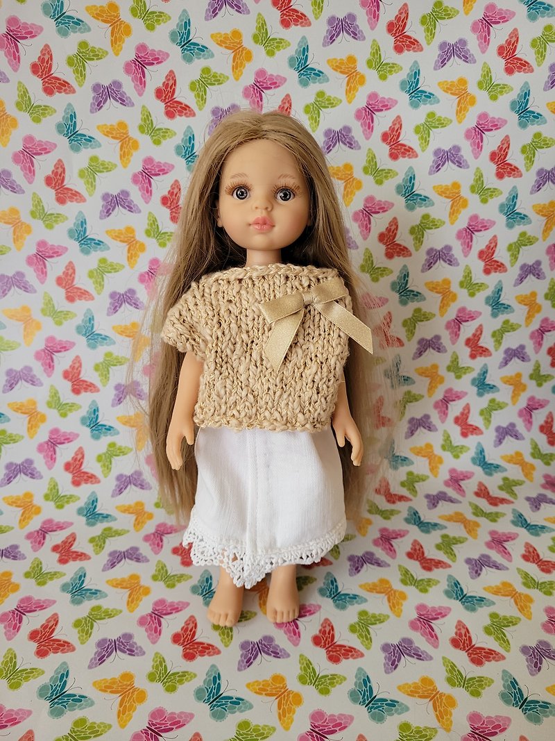 Handmade Summer Outfit Set: Jeans skirt and knit cotton blouse For Paola Reina L - Other - Cotton & Hemp Khaki