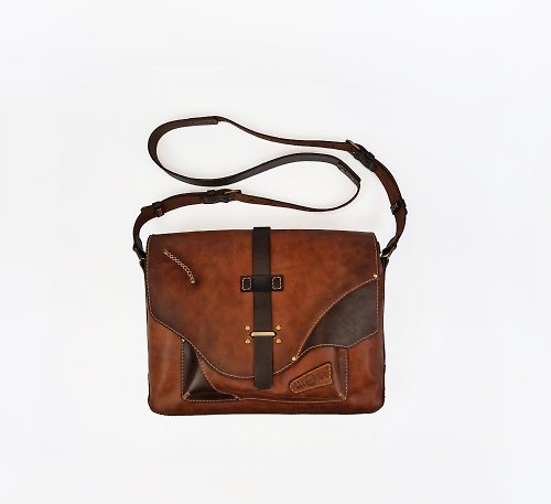LU11NA Leather Messenger Bag, Shoulder Mailbag, Brown Crossbody Satchel, Handmade Gift