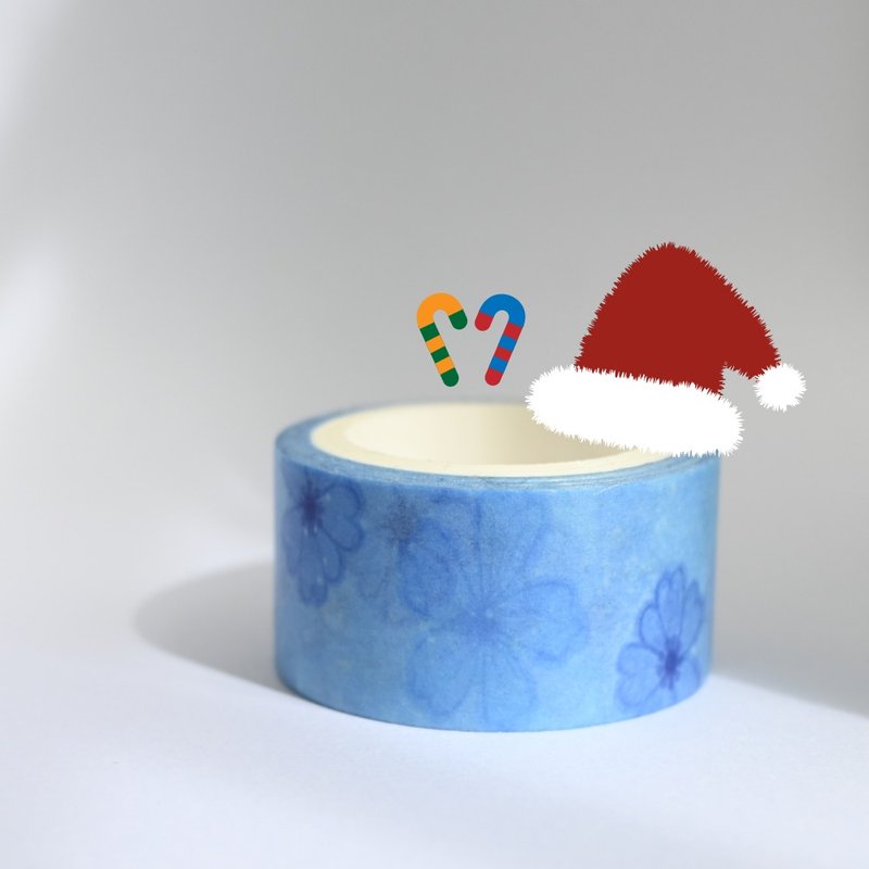 藍底花 紙膠帶 手繪 花朵 手帳  聖誕 交換禮物 和紙膠帶 - 膠紙/膠帶/紙膠帶 - 紙 