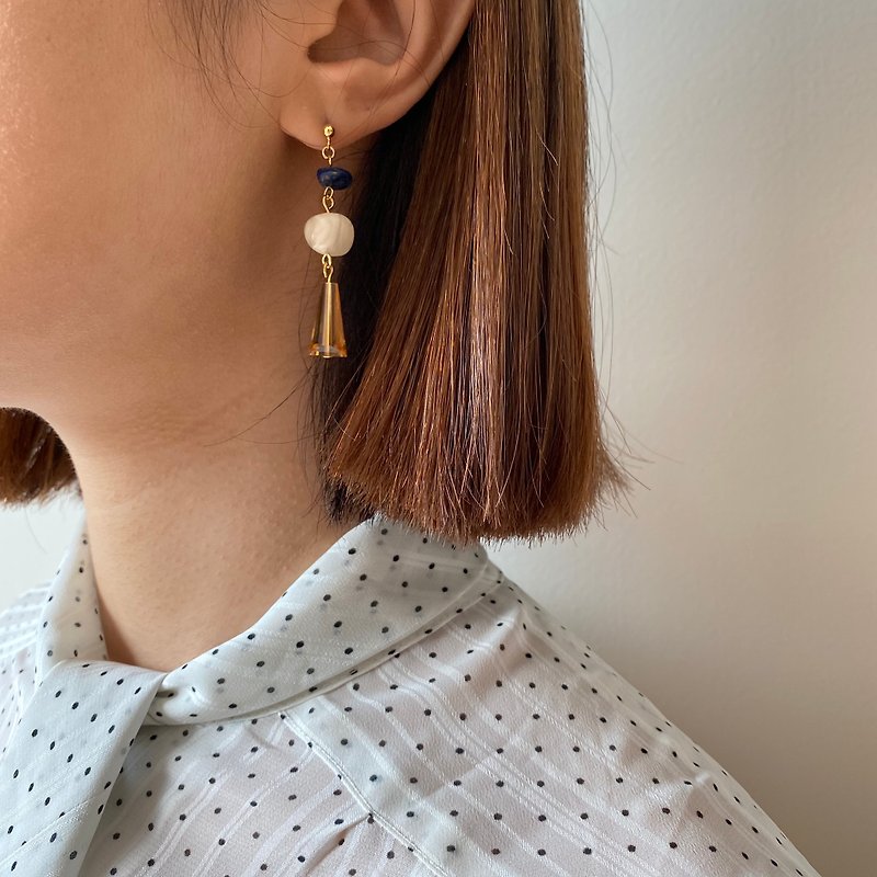 Custom-made 14KGF 14K gold lapis lazuli earrings Clip-On - Earrings & Clip-ons - Jade Blue