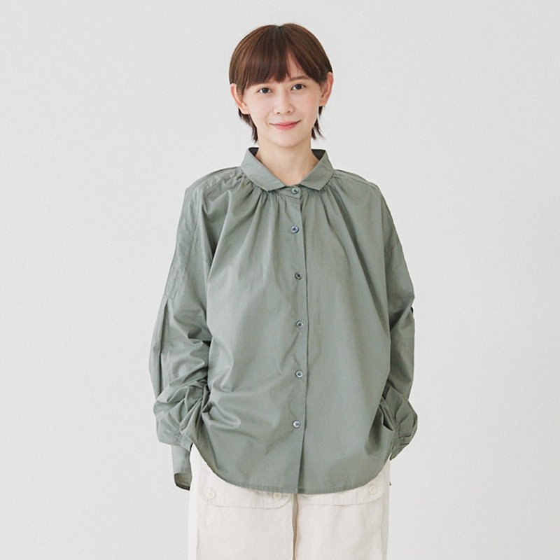 【Simply Yours】縮皺澎袖襯衫 灰F - 女上衣/長袖上衣 - 棉．麻 灰色