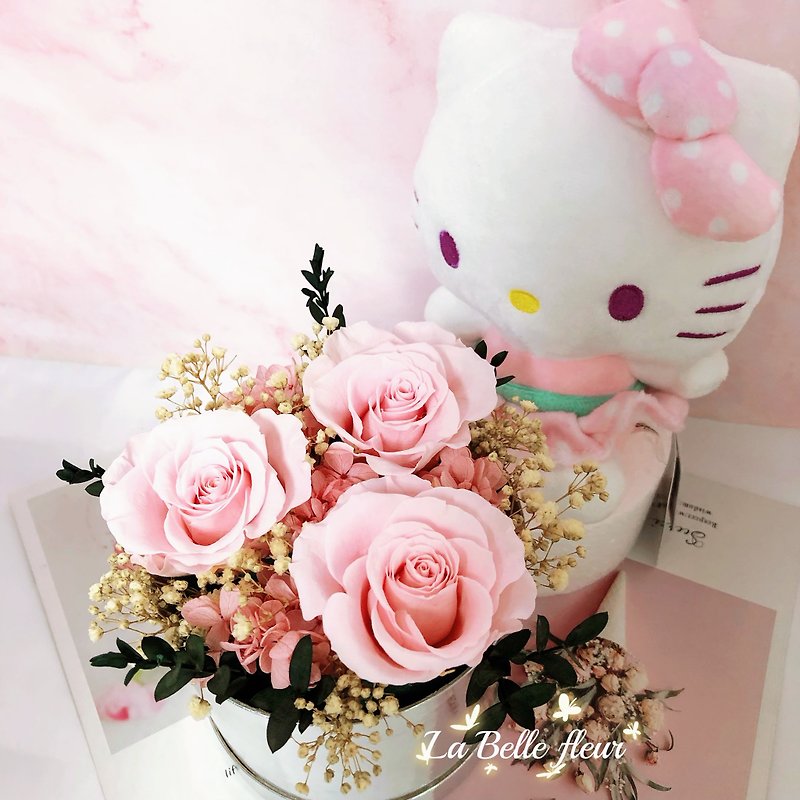 【Hello Kitty凱蒂貓】永生花抱抱桶/生日禮物/女友禮物 - 乾花/永生花 - 植物．花 