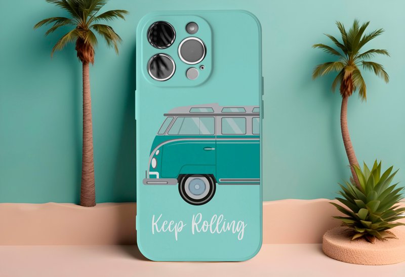 Custom Made Turquoise vw vintage bus iPhone 14 15 16 Pro Max TPU Phone Case - Phone Cases - Plastic Green