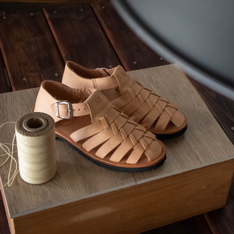 High-grade vegetable tanned leather hand-woven Roman sandals_original vegetable tanned couple shoes 22-29 size - รองเท้าหนังผู้หญิง - หนังแท้ สีกากี