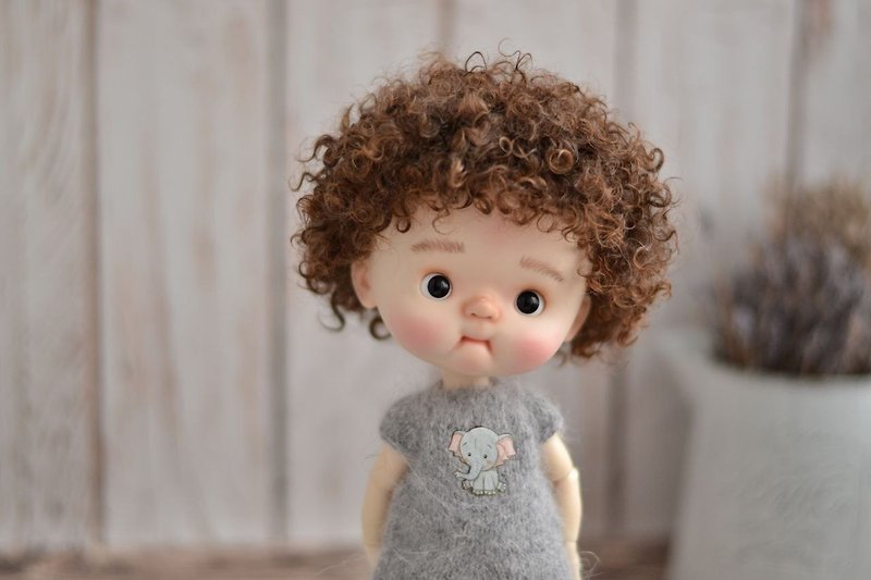 Wig for Qbaby dolls+knitted jumpsuit - Hair Accessories - Wool Brown