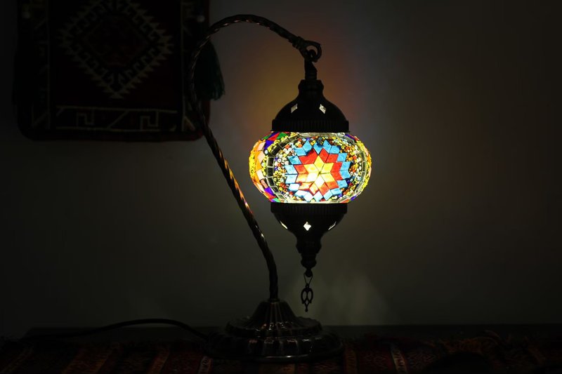 Turkish traditional lighting gift mosaic gooseneck lamp SWAN LAMP - Lighting - Glass Multicolor