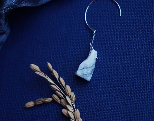 米石里 石穗-春分 簡約細鍊白色大理石單邊耳環 日本配件手作飾品