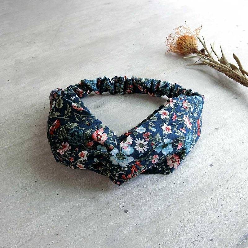[shell art] night flower headband - ที่คาดผม - ผ้าฝ้าย/ผ้าลินิน สีน้ำเงิน