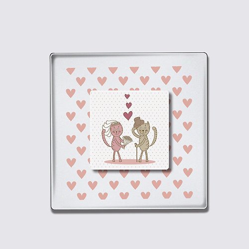 PRINT+SHAPE 壓克力 LED 婚禮邀請卡 方形粉白情侶貓咪 含紙信封 結婚禮物