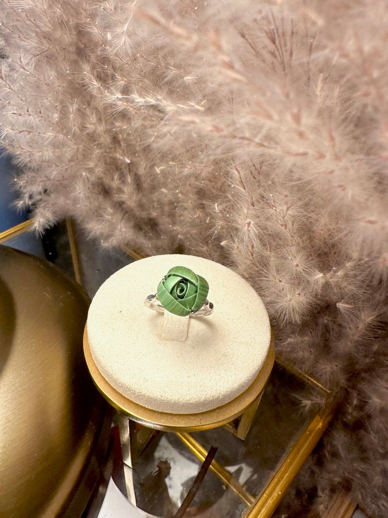 【Re-Re】 Silk Flora - Little Rose Ring (adjustable) Earth Green - General Rings - Silk Green