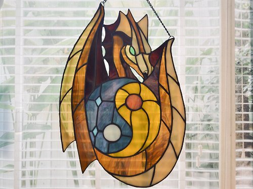 InariGlassStudio 彩繪玻璃龍飾日月陰陽板陽光捕集器