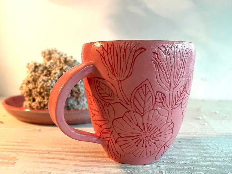 霧裡看花陶製咖啡杯(售完再製款)_陶器馬克杯 - 咖啡杯 - 瓷 粉紅色