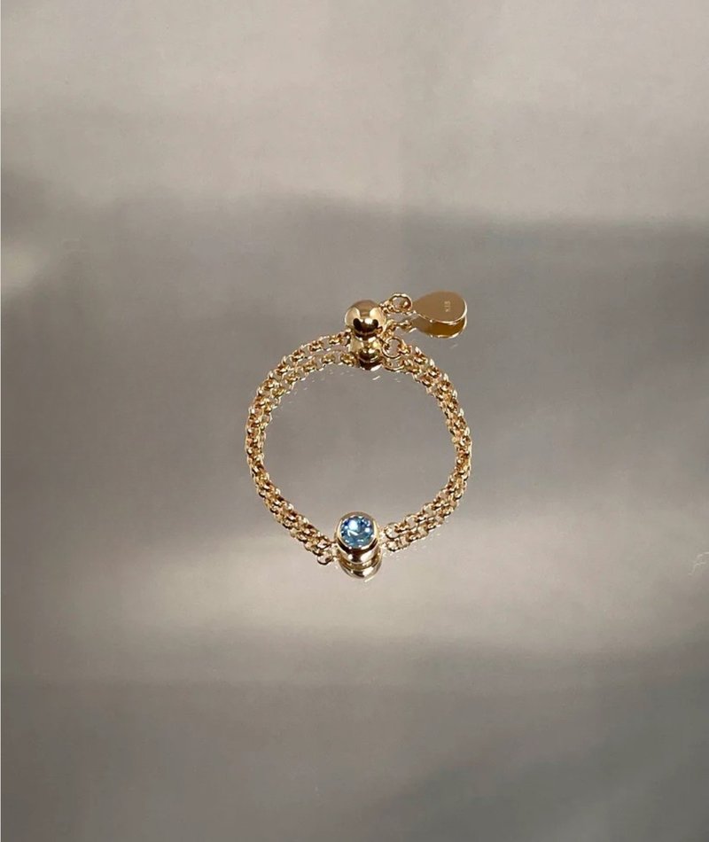 Ethical Aquamarine Chain Ring - K18 - แหวนทั่วไป - เครื่องเพชรพลอย สีน้ำเงิน