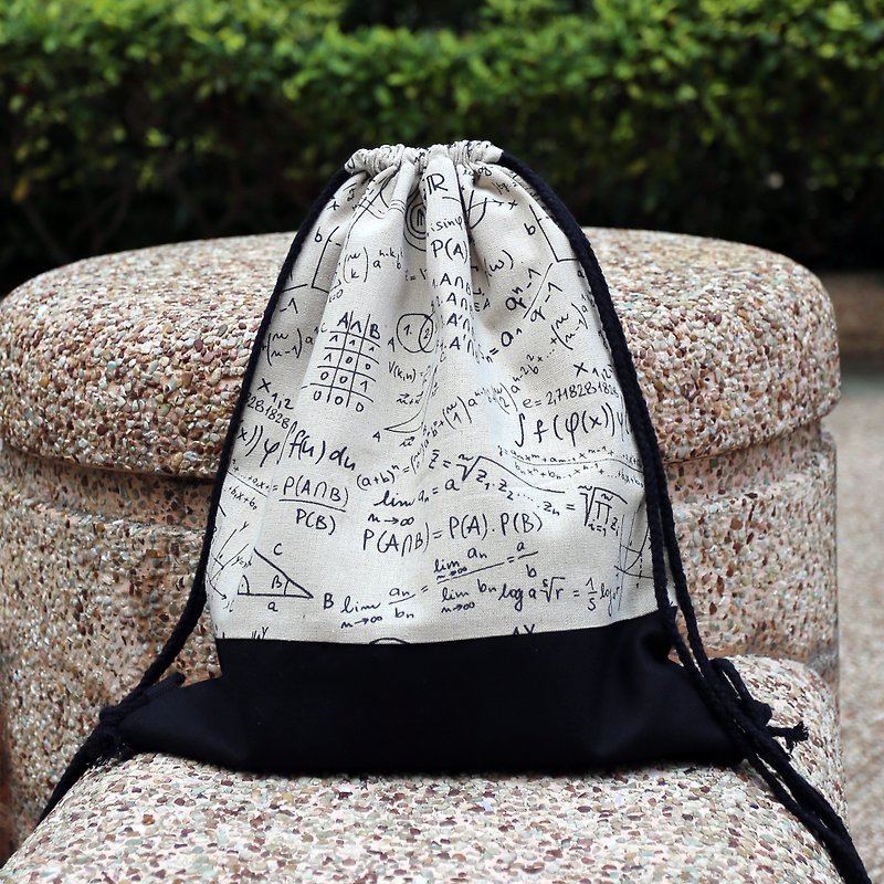 Silverbreeze~束口後背包~ 數學方程式 (B54) - 水桶袋/索繩袋 - 棉．麻 黑色