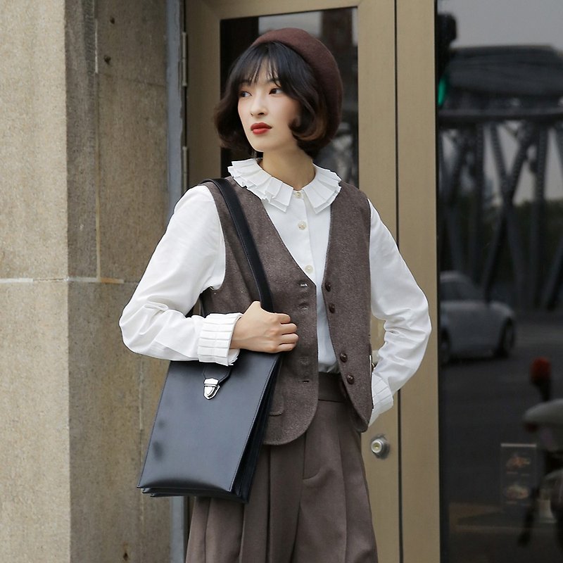 Coffee color vest vest | vest | autumn and winter models | wool | Sora-239 - Women's Vests - Wool 