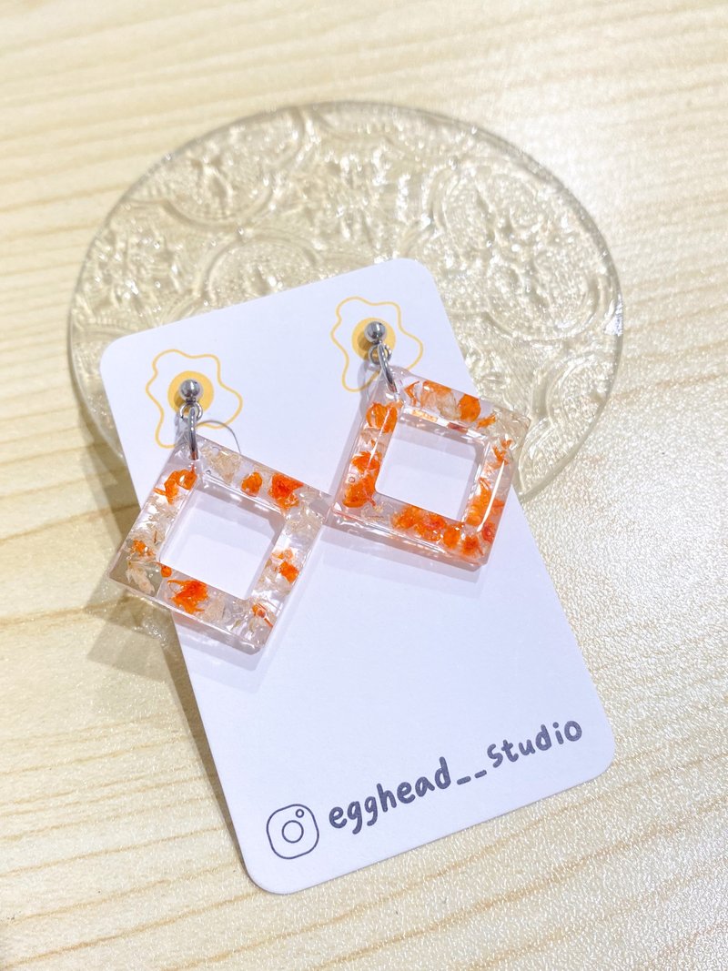 Orange Geometric Preserved Flower Handmade Earrings - Earrings & Clip-ons - Stainless Steel 