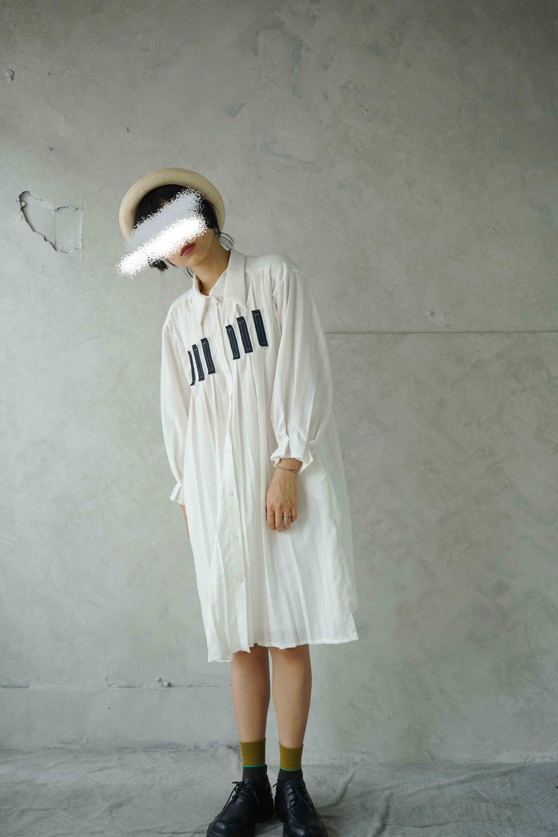 Handmade design - box-shaped folded denim decorative piece long version pure white shirt dress - One Piece Dresses - Polyester White