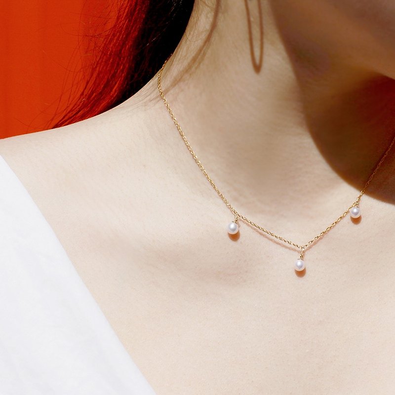 MissQueeny natural pearl pendant necklace wave / clavicle chain - Necklaces - Other Metals Gold