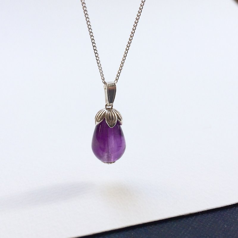 Cute little eggplant - 925 silver amethyst necklace - Necklaces - Gemstone Purple
