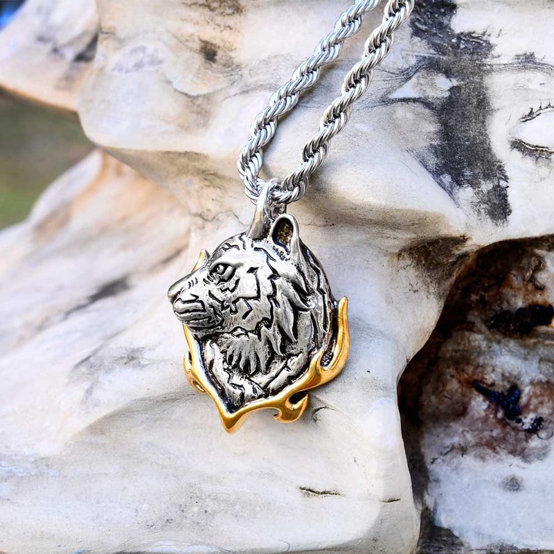 Twelve Zodiac Year of the Tiger Yanhu personalized necklace unisex necklace long necklace Stainless Steel chain - Necklaces - Stainless Steel Silver