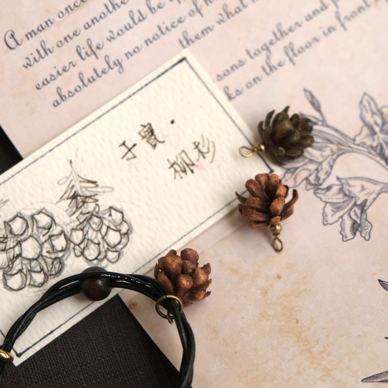 Leather Cryptomeria Seed Pod Woven Bracelet - Bracelets - Genuine Leather Brown