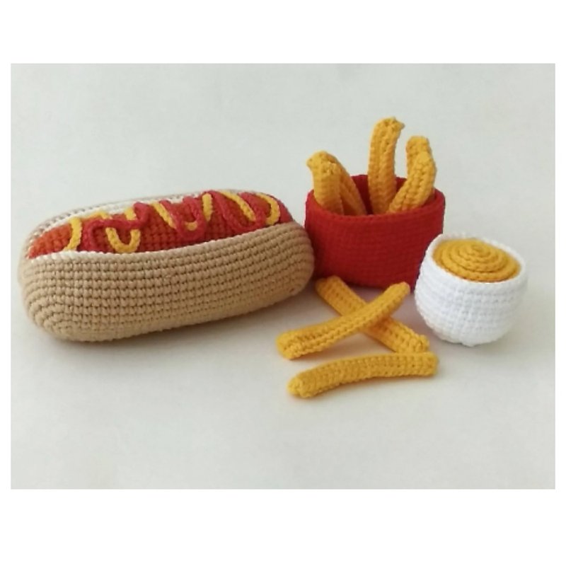 French fries box amigurumi, Hot dog, cheese sauce - 寶寶/兒童玩具/玩偶 - 棉．麻 